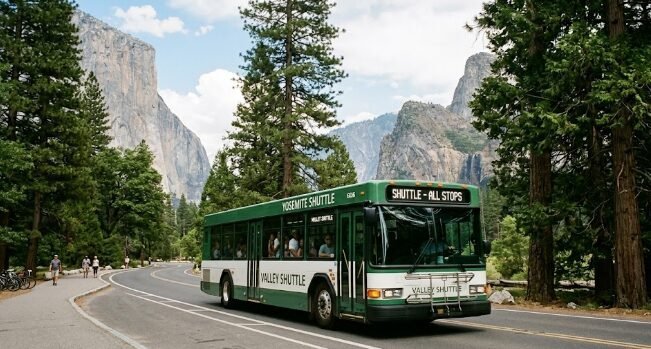 Yosemite Valley free shuttle bus for getting around the park