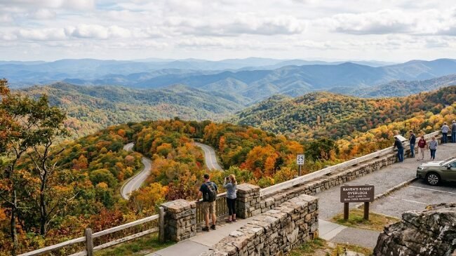Blue Ridge Parkway scenic overlook with mountain views