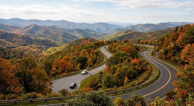 Blue Ridge Parkway winding road through Appalachian Mountains