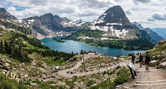 Hidden Lake Overlook trail view at Glacier National Park