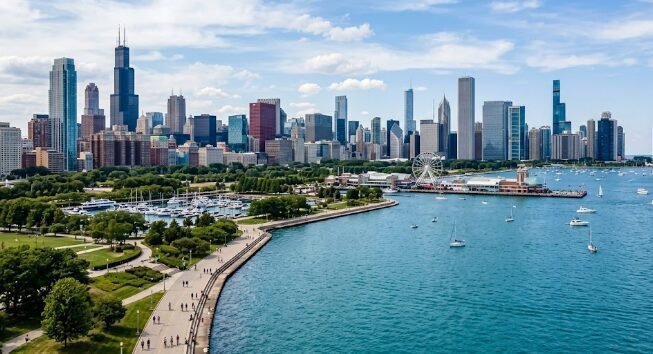 Chicago skyline along Lake Michigan waterfront