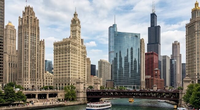 Chicago downtown architecture and historic skyscrapers