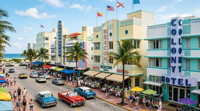 Miami South Beach Art Deco architecture and Ocean Drive