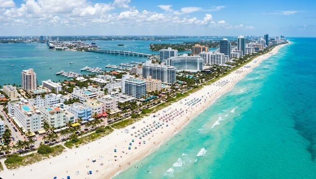 Miami beach aerial view with turquoise water